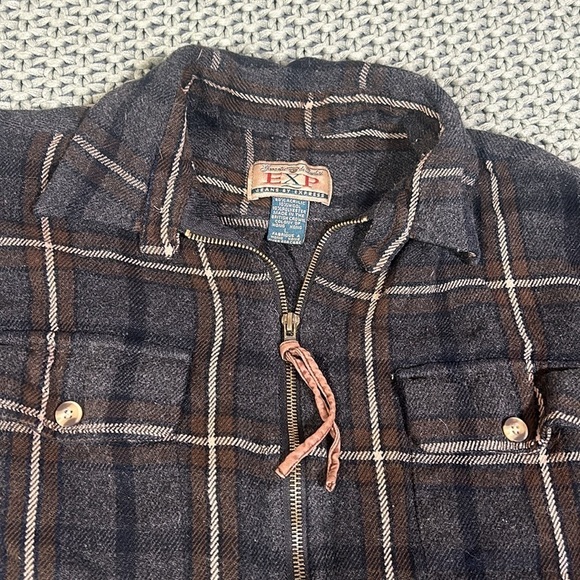 Vintage Express Womens Plaid Half Zip Shirt L XL Wool Blend 90s Grunge Hong Kong - Picture 8 of 12